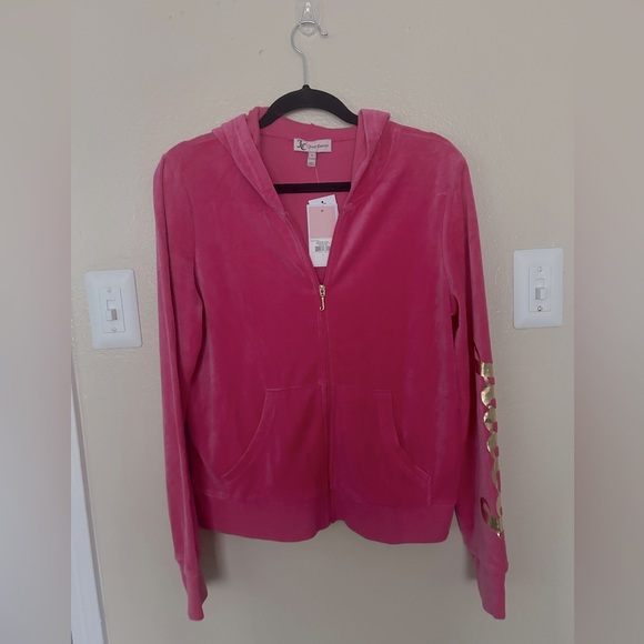 NEW Juicy Couture Tracksuit Pink Velour Velvet 2 PC Set Pants Women’s, Size L - Picture 1 of 16